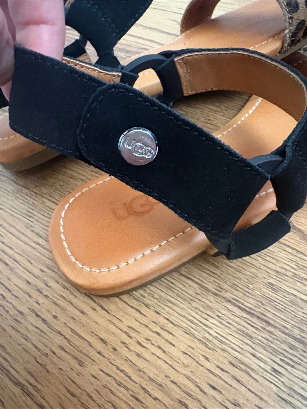 UGG Rynell Leopard Double Strap Suede/Calfskin Sandals - Picture 3 of 4